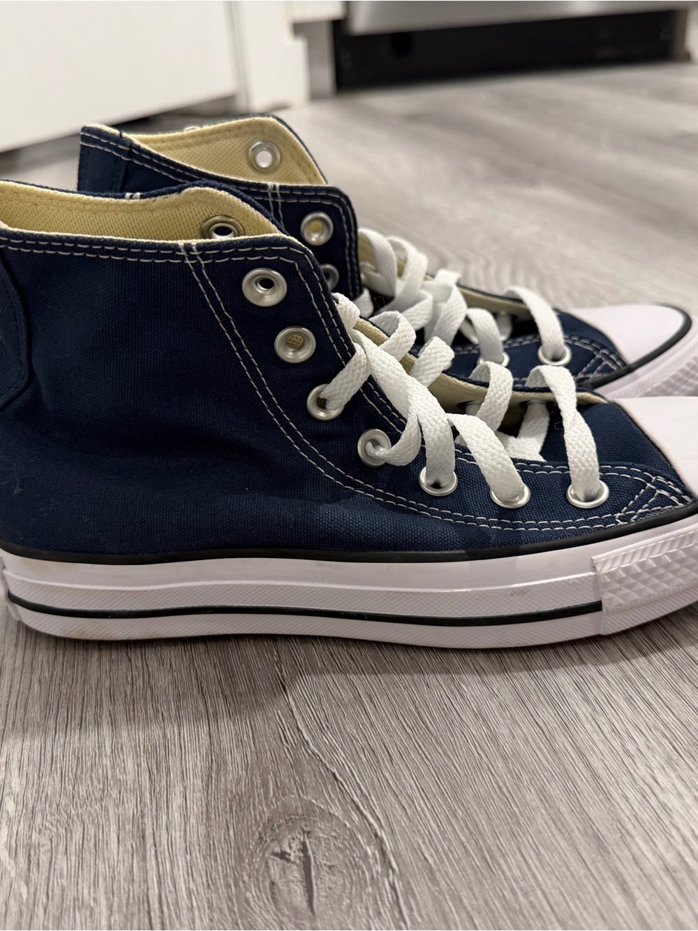 Converse High Top Canvas Sneakers in Navy and White